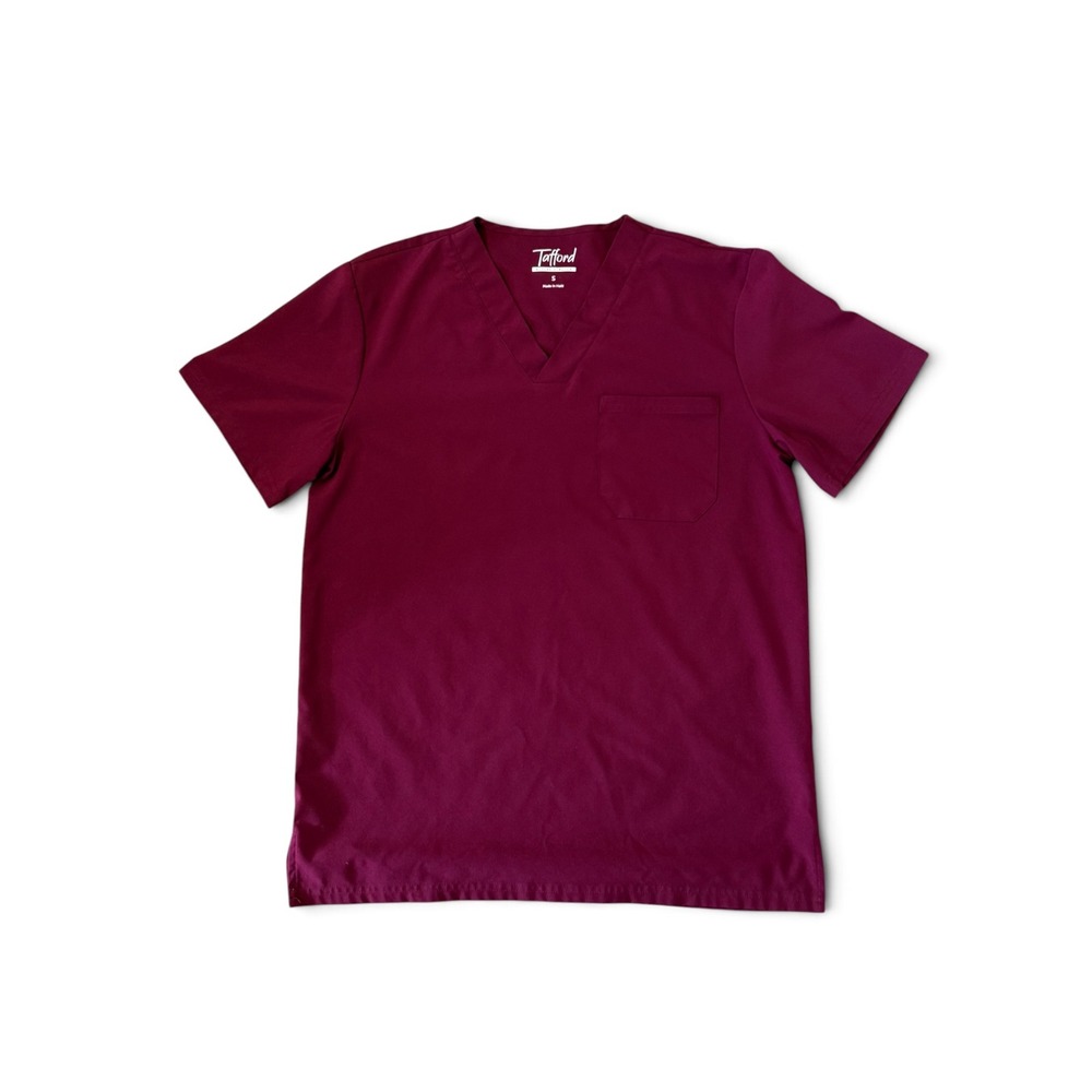 Tafford Active Stretch V-Neck Scrub Top Burgundy Wine Mens Small Chest Pocket